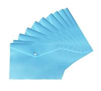 Pack of 10 - A4 Pastel Document Stud Wallet Carry Popper Folder A4 Plastic Wallet File Document Holder Poly Envelope File with Button Closure Colour Document for Home & Offices (Blue)