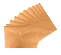 Pack of 10 - A4 Pastel Document Stud Wallet Carry Popper Folder A4 Plastic Wallet File Document Holder Poly Envelope File with Button Closure Colour Document for Home & Offices (Orange)