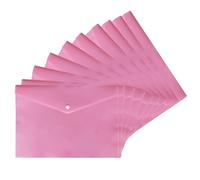 Pack of 10 - A4 Pastel Document Stud Wallet Carry Popper Folder A4 Plastic Wallet File Document Holder Poly Envelope File with Button Closure Colour Document for Home & Offices (Pink)