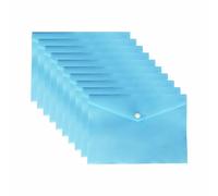 (Pack of 10) A5 Sky Blue Pastel Colour Document Storage Stud Wallets - Durable Plastic Popper Carry Folder Press Button Wallets - Papers, Files, Folders Organiser for School Students, Office Supplies