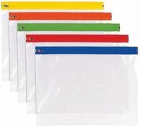 Pack of 10 A5 Waterproof Zip Bags - Clear Plastic Wallets with Writable Label Panel & Assorted Colour Zips - Heavy Duty Ziplock Pouches for Travel, School, Office, Artwork, Documents & Stationery Stor