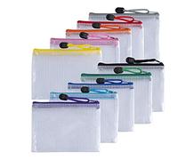 Pack of 10 A6 Assorted PVC Mesh Coloured Zip Bags - Mesh Zipper Pouch Document Bag - A4 Zipper File Bags for School & Office Supplies