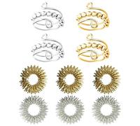 Pack of 10 Anti-Stress Ring Set, 4 Adjustable Rotating Rings and 6 Acupressure Rings, Fidget Ring for Stress Relief, Anxiety Ring, Ideal for Adults and Children (Gold Silver)