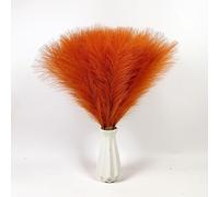 Pack of 10 Artificial Pampas Grass, Dried 45 cm, Small Fake Fluffy Pampas Grass, Artificial Dried Flowers, Faux Fluffy Plant for Short Vase, Dining Table, Living Room, Dark Orange, 5 Branches