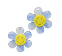 Pack of 10 Blue Smile Face Daisy Tie Dye Craft Supplies Supply Resin Cabochon DIY Crafting Junk Charm Plastic Charms Flat Back Phone Custom Acrylic Jewellery Making Hair Bow Centre 20x32mm