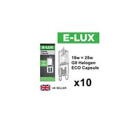 Pack of 10 Branded G9 Eco Halogen Bulbs 18W=25W, 210 Lumen, 240V Dimmable Clear Capsule Lamps ELG918X10