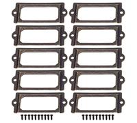 Pack of 10 Bronze Label Holders Antique Label Frame Metal Label Business Card Frame Furniture Drawer Cabinet Card Holder Tag for Drawers Filing Cabinets (70 x 33 mm)