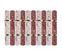 Pack of 10 Burgundy Gold White Luxury Christmas Crackers - 14" Metallic Festive Reindeer Foliage Xmas Holiday Dinner Table Decorations - Novelty Fun Prizes Gifts Contains Hats Jokes