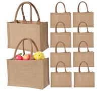 Pack Of 10 Burlap Jute Totes With Cotton Handles, Water-Resistant Gift Bags For Shopping, Beach, Bridesmaids, Teachers, 12.2X8.7X5.5 In