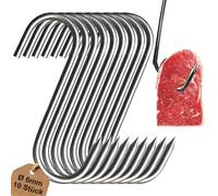 Pack of 10 Butcher Hooks Stainless Steel with Tip, Meat Hooks, Diameter 6 mm, 18 cm, 50 kg Load Capacity, S Hooks, Stainless Steel, Butcher's Hooks, Smoking Hooks for Trout, Smoking Hooks, Hanging