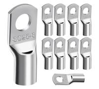 Pack of 10 cable lugs, 25 mm², M8 ring terminals for cars, battery cable, distribution boxes, wireless, crimp terminals, cable lugs, cable lugs set, uninsulated SC cable connectors made of tin-plated