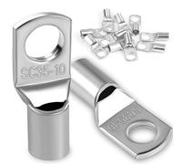 Pack of 10 Cable Lugs 35 mm² Tube Cable Lug M10 Ring Cable Lug Thickened Copper Uninsulated SC Cable Lugs