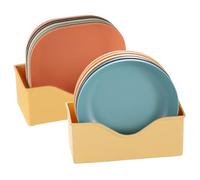 Pack of 10 Cat Bowls Flat Bowl Cat with Double-Sided Suction Cup Cat Feeding Bowl with Storage Base Square and Round for Kittens Short-Legged Cats (Mixed Colour)