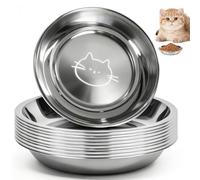 Pack of 10 Cat Bowls, Stainless Steel, 16 cm Cat Plates, Round Cat Bowls, Cat Feeding Bowl, Flat for Kittens and Short-Legged Cats, Small Dogs