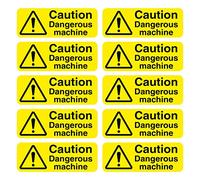 Pack of 10 - Caution dangerous machine safety signs - Size 55mm x 20mm - Self adhesive vinyl stickers - Informs people of hazardous goods