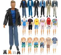 Pack of 10 Clothing and Accessories Compatible with Ken 12 Inch Dolls, Includes 1 Jacket Set, 1 Suit, 2 Short Tops and Trousers, 2 Swimming Trunks, 4 Pairs of Shoes in Random Selection, Girls