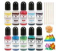 Pack of 10 Colour Pigments for Casting Powder, Concrete Plaster, 10 ml Epoxy Resin Paint, 10 Colours, Highly Concentrated Colour Pigments, Water Based with 5 Stirrers, Casting Powder Paint, Concrete
