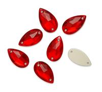 Pack of 10 Cut Glass Crystal Teardrops for Sewing & Gluing - Sparkling Embellishments, EIMASS® 8868 Range Sew on Flat Back Crystals - Premium Range Gems (Siam Red Teardrop 17x28mm)