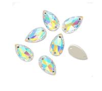 Pack of 10 Cut Glass Crystal Teardrops for Sewing & Gluing - Sparkling Embellishments, EIMASS® 8868 Range Sew on Flat Back Crystals - Premium Range Gems (Crystal AB Teardrop 17x28mm)