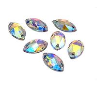 Pack of 10 Cut Glass Navette Horse Eye Shape Crystals for Sewing & Gluing - Craft Embellishments, EIMASS® 8868 Range Sew on Flat Back Crystals (Crystal AB 13x22mm)