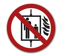 Pack of 10 Elevator in the event of a fire do not use sticker, diameter 9.5 cm, sticker mandatory sign with UV protection for outdoor and indoor use STROBO