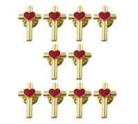 Pack of 10 Enameled Crosses Heart Pin with Secure Clasp for Confident Adornment Lapel Accessory for Everyday Wear Alloy Faith Brooch