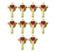 Pack of 10 Enameled Crosses Heart Pin with Secure Clasp for Confident Adornment Lapel Accessory for Everyday Wear Alloy Faith Brooch