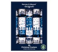 Pack of 10 Festive Christmas Crackers Metallic Blue White Reindeer 14" | Fun for all the family, each one contains a hat and a plastic-free prize, the ideal finishing touch to the dinner table