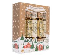Pack of 10 Festive Christmas Crackers Metallic White Gold Robin Foliage 12" | Festive Dinner Table Decor Family Xmas Party Fun Contain Hat Plastic-Free Prize Novelty Decorations