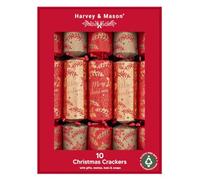 Pack of 10 Festive Merry Christmas Crackers Metallic Red Gold Foliage 14" | Fun for all the family, each one contains a hat and a plastic free prize, the ideal finishing touch to the dinner table