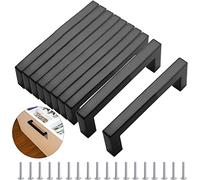 Pack of 10 Furniture Handles, Black, 352 mm, Fashionable Stainless Steel Square Handles, Cabinet Handles, with 40 Screws, Reusable, for Kitchens, Drawers, Cupboards, Furniture
