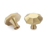 Pack of 10, Gold Brass Cabinet Knobs, Pull Handle for Bath Kitchen Cabinetry Furniture (Octgon B Style)