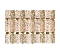 Pack of 10 Gold White Holly Mistletoe Luxury Christmas Crackers - 14" Metallic Festive Foliage Xmas Holiday Dinner Table Decorations - Novelty Fun Prizes Gifts Contains Hats Jokes