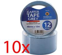 Pack Of 10 Grey Gaffer Tape Duct Gaffer Strong Waterproof Cloth Multipurpose 48M X 12M