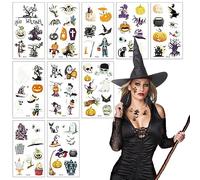 Pack of 10 Halloween Tattoos, Children, Glow in the Dark, Halloween Temporary Tattoos, Waterproof Pumpkin, Ghost Spider Tattoos, Luminous Tattoos Stickers for Halloween Party, Decoration Accessories