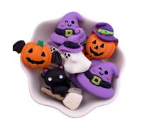 Pack of 10 Halloween Theme Pumpkin Witch Hat Purple Bat Craft Supplies Supply Resin Cabochon DIY Crafting Junk Charm Plastic Charms Flat Back Phone Custom Acrylic Jewellery Case Making 22-25mm