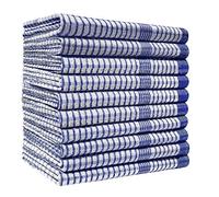 Pack of 10 Heavy Duty (80gm/pc) WonderDry Checked Cotton Kitchen Tea Towels - Absorbent - Long Lasting - Professional Grade - Lint Free, Fade Resistant - Bar, Catering Restaurant Cloth- 50 x 70 cm