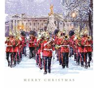 Pack of 10 Large Festive Charity Christmas & Happy New Year Cards with Envelopes - 16x16cm - Eco-Friendly & Recyclable (Buckingham Palace Royal Guards)