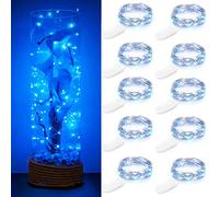 Pack of 10 LED Fairy Lights Battery Operated 1 m 10 LED Silver Wire Blue Waterproof Bottle Star Fairy Lights for Christmas Party Wedding Room Decoration Outdoor Indoor