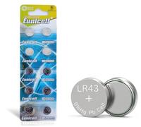 Pack of 10 - LR43/AG12 Eunicell 1.5V Button Coin Cell Alkaline Batteries - Suitable for use in LED lights, Digital Voice Recorders, Toys, Blood Glucose, Cholesterol Testing, Meters, Toys