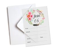 Pack of 10 Luxury Vellum Invitations with Envelopes- Birthday, Wedding, Christening, Baptism, Engagement, Baby Shower (Flowers and Feathers)