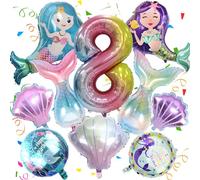 Pack of 10 Mermaid Balloons 8th Birthday Decoration Girls Mermaid Fin Balloons Mermaid Foil Balloons Children's Birthday Decoration for Children's Birthday, Underwater Party, Ocean Theme Decoration