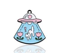 Pack of 10 Metal Enamel Cat Abduction UFO Space Tulip Alien Craft Supplies Supply Resin Cabochon DIY Crafting Junk Charm Plastic Charms Flat Back Phone Custom Acrylic Jewellery Case Making 27-30mm