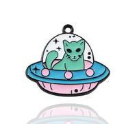 Pack of 10 Metal Enamel Pink Cat Abduction UFO Space Alien Craft Supplies Supply Resin Cabochon DIY Crafting Junk Charm Plastic Charms Flat Back Phone Custom Acrylic Jewellery Case Making 27-30mm