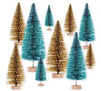 Pack of 10 Mini Christmas Trees, Artificial Pine Tree, Miniature Christmas Tree with Wooden Base, Fir Tree, Artificial for Christmas Party, Christmas Decoration, Table Decoration, Shop Window