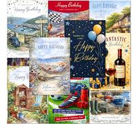 Pack of 10 Mixed Traditional Male Happy Birthday Cards. Matching Envelopes and Luxury Card. Made in the UK and 100% Recyclable