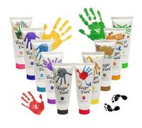 Pack of 10 Natural Colours with Sponge Attachment, 60 ml Children's Finger Paints, Organic Painting Paints Made from Natural Raw Materials, Non-Toxic, Washable, Suitable as a Gift for Early Education