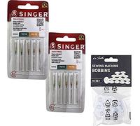 Pack of 10 Needles for Sewing Machines Singer 2045 Assorted Thicknesses 70/10 and 80/12 for Elastic and Knitting Fabrics (Stretch) 130/705 H-S (One Side Flat Heel) Universal