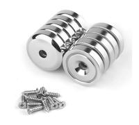 Pack of 10 Neodymium Magnets with Hole - Strong Screw Magnets with Countersunk Head & Screws, Magnet 10 kg Load Capacity - Round Magnetic Holder with Steel Sleeve for Workshop, Household, Assembly