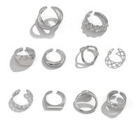 Pack of 10 Open Rings Set for Women Adjustable Stackable Ring Set, Women Chunky Curved Solid Rings, B Silver Ankle Rings Sets Cute, for Birthday Parties, Proms etc